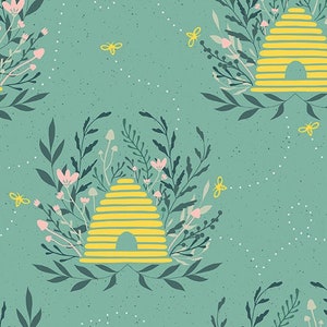 LAMINATED Cotton Fabric by the Half Yard by Riley Blake Designs, Honey Pots and Bees background Coated Cotton AKA Oilcloth Water resistant