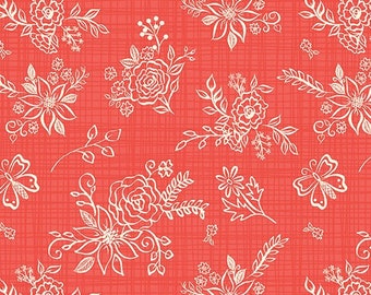 Red Floral Laminated Cotton Fabric, Riley Blake, Water Resistant (Half Yard)