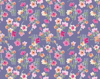 Purple Floral Laminated Cotton Fabric, Riley Blake, Water Resistant