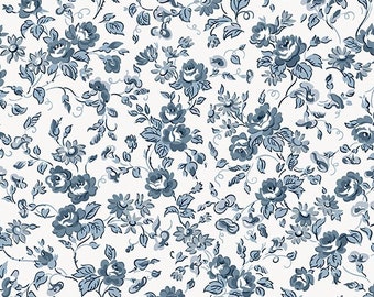 Tecido de algodão laminado floral, Serenity Blues, Riley Blake, impermeável (meio metro)