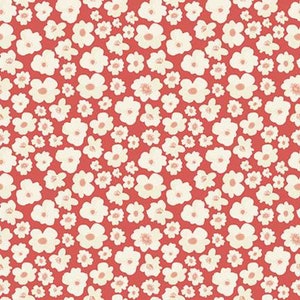 Tessuto di cotone LAMINATO, rosa, rosso, bianco, fiori. Cotone rivestito, alias tela cerata, Riley Blake Designs, impermeabile, senza BPA, sicuro per i bambini