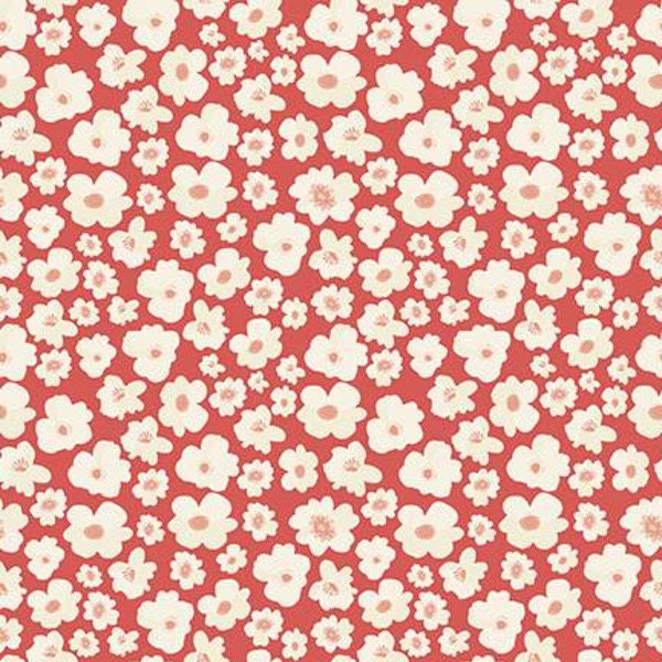 LAMINATED Cotton Fabric, Pink, Red, White, Flowers. Coated Cotton, AKA Oilcloth, Riley Blake Designs, Waterproof, BPA Free, Child Safe