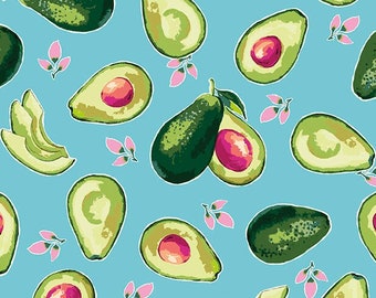 LAMINATED Cotton Fabric by the Half Yard by Riley Blake Designs, Avocados Coated Cotton AKA Oilcloth Water resistant