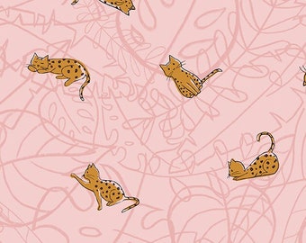 Pink Cats Laminated Cotton Fabric, Riley Blake, Waterproof (Half Yard)