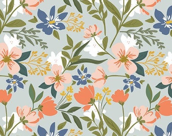LAMINATED Cotton Fabric by the Yard Time to Flourish by Riley Blake Design, Coated Cotton AKA Oilcloth, Waterproof