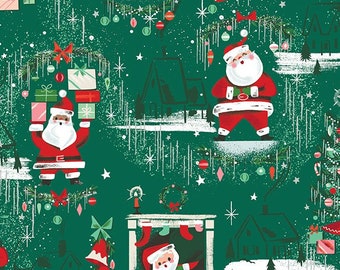 Vintage Santa Laminated Cotton Fabric, Riley Blake, Waterproof Oilcloth