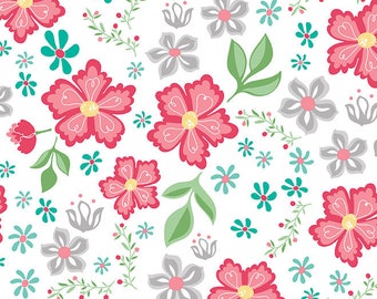 LAMINATED Cotton Fabric 1/2 Yard (Exclusive; Riley Blake Designs, &quot;Flora Main White&quot;)