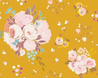 LAMINATED Cotton Fabric by the  Half Yard by  Riley Blake Designs, Pink Flower Bouquet Coated Cotton AKA Oilcloth Water Resistant