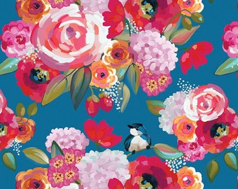 LAMINATED Cotton Fabric by the Yard Poppies and Plumes By Riley Blake Design, Coated Cotton AKA Oilcloth, Waterproof