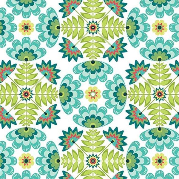 100% Cotton Fabric (Riley Blake Designs, "Lucy's Garden Tile Teal")