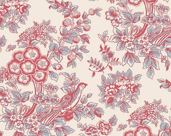 Jane Austen Laminated Cotton Fabric, Riley Blake Floral Print, Wipe Clean, Waterproof