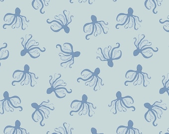 LAMINATED Cotton Fabric, Coated Cotton Octopus Ocean Seas Riley Blake Designs AKA Oilcloth Waterproof