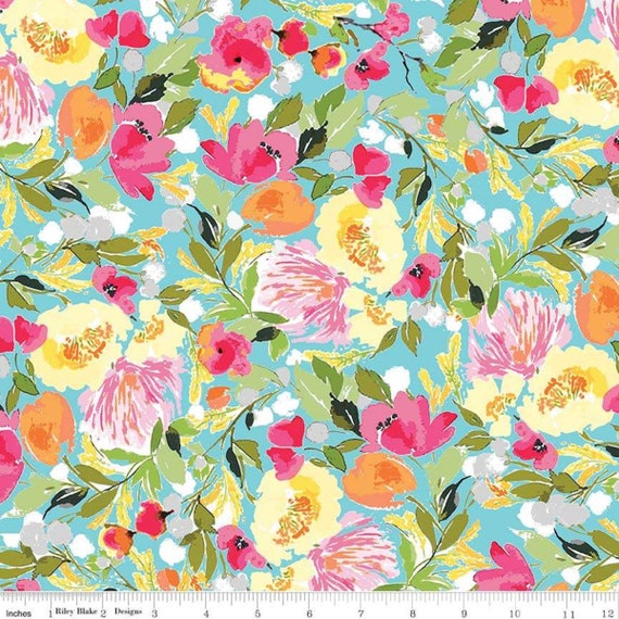 LAMINATED COTTON Exclusive Riley Blake Fantine Floral Green Fabric by the yard
