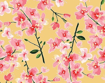 LAMINATED Cotton Fabric by the Half Yard by Riley Blake Designs, Cherry Blossom, Coated Cotton AKA Oilcloth, Waterproof