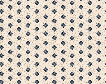 Cream Alexandre Blue Floral Laminated Cotton Fabric, Riley Blake Designs, Waterproof (Yard)