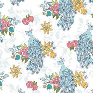 Peacocks Floral Laminated Cotton Fabric Riley Blake Designs, Waterproof Fabric (Yard) image 2