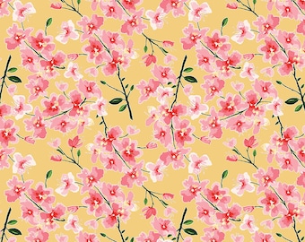 Cherry Blossom Laminated Cotton Fabric, Waterproof Riley Blake Design