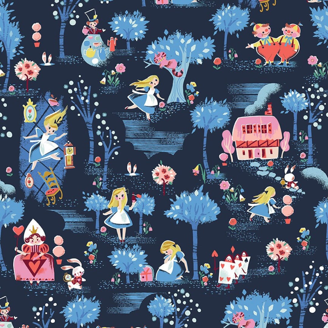 LAMINATED Cotton Fabric by the Yard Alice in Wonderland by Riley Blake