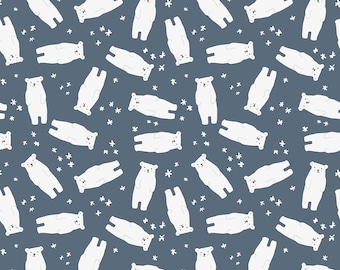Tela de algodón laminada con estampado de osos polares, hule impermeable Riley Blake (medio metro)