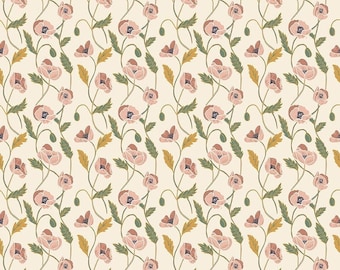 LAMINATED Cotton Fabric by the Half Yard Poppies & Flowers by Riley Blake Design, Coated Cotton AKA Oilcloth, Waterproof