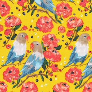 LAMINATED Cotton WIDE 57" with matte finish Love Birds from Cloud 9 by Alison Jannsen Sweet Beauties AKA Coated Cotton or Oilcloth