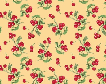 Cherry Laminated Cotton Fabric, Riley Blake Design, Waterproof Oilcloth