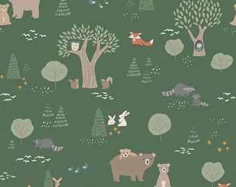 Tela de algodón laminada con estampado de animales del bosque, impermeable, diseño de Riley Blake.