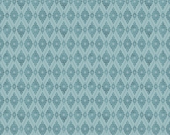 Laminated Cotton Fabric, Riley Blake Damask Blue, Waterproof Oilcloth ( Half Yard)