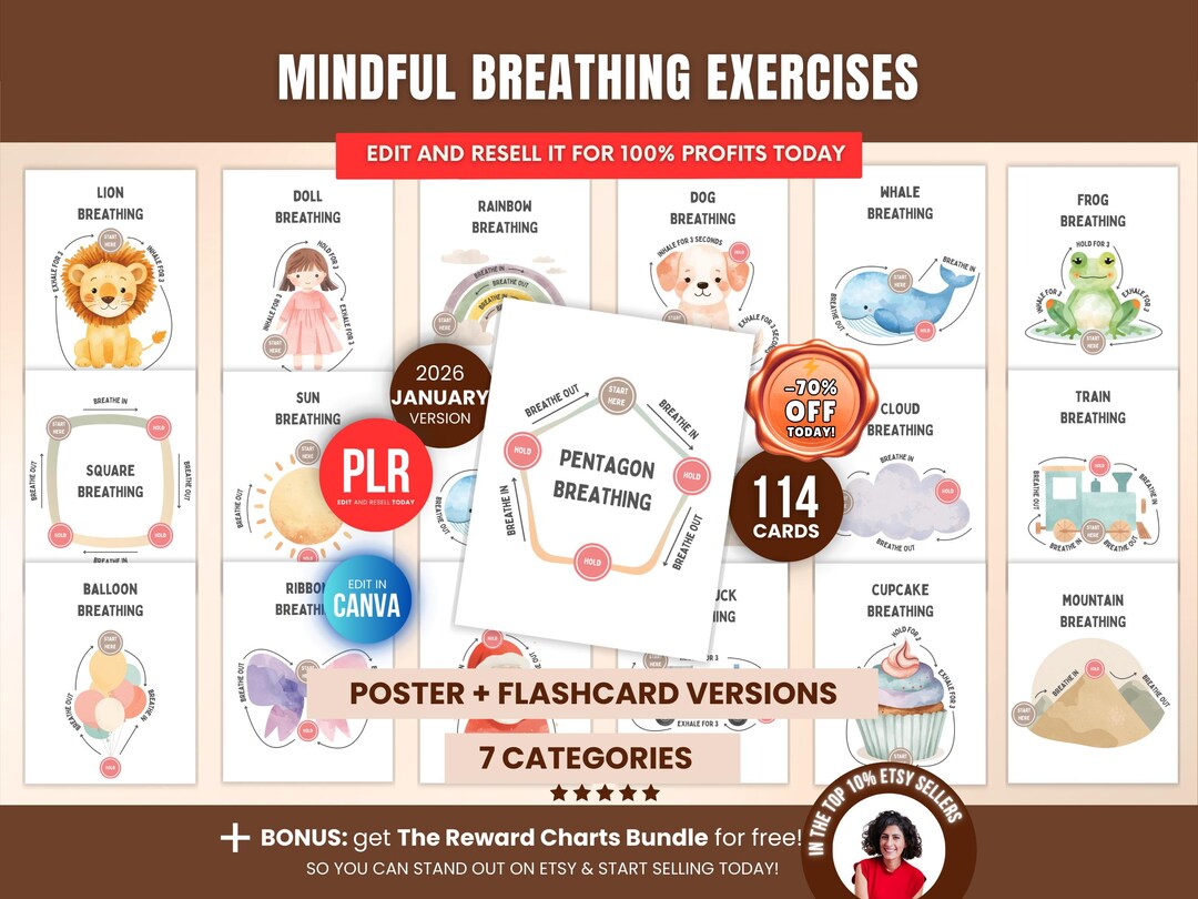Mindfulness Breathing Exercises for Kids Canva Templates PLR Calm Down ...