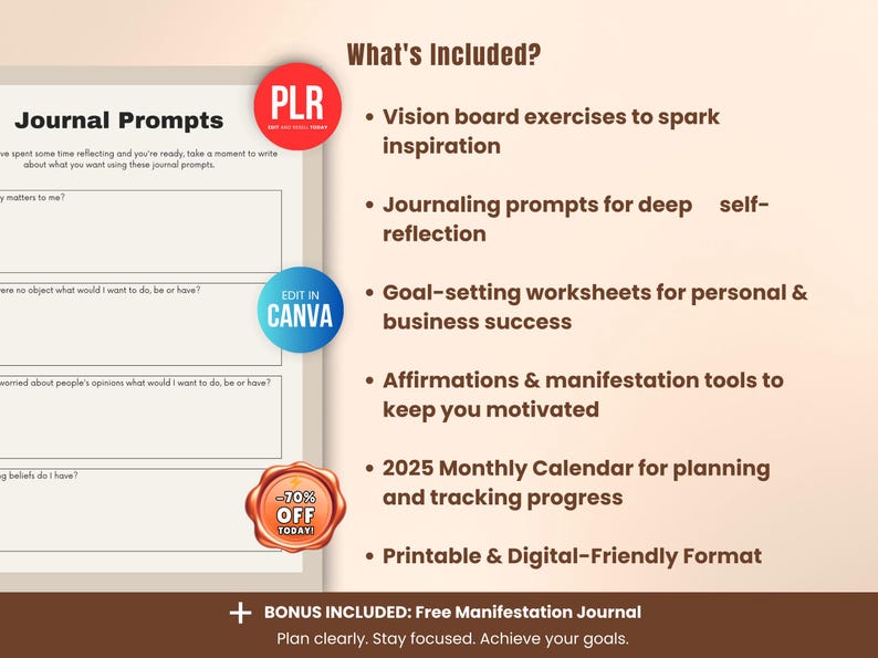 2026 Editable Vision Board Planner PLR Canva Templates, Printable Goal ...
