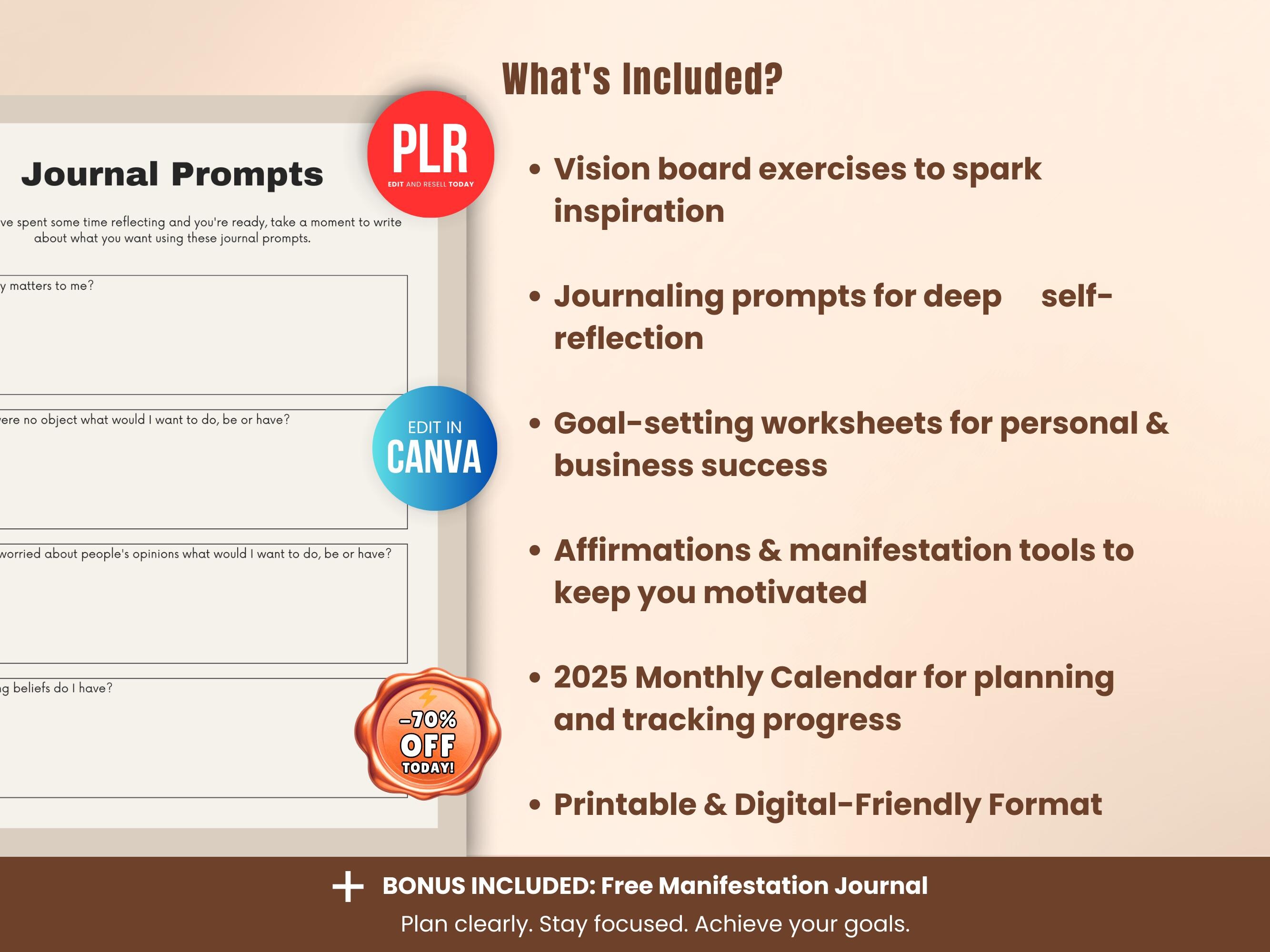 2026 Editable Vision Board Planner PLR Canva Templates, Printable Goal ...