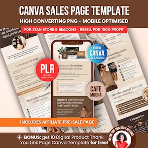 PLR Canva Sales Page Template for Stan Store & Beacons, Editable PNG Sales Page + Affiliate Pre-Sale Page Template, DFY Etsy Digital Product
