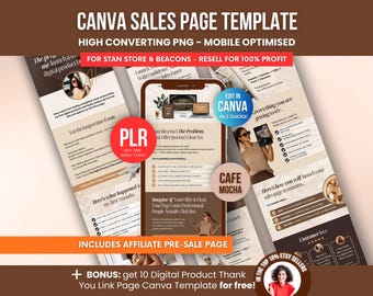 PLR Canva Sales Page Template for Stan Store & Beacons, Editable PNG Sales Page + Affiliate Pre-Sale Page Template, DFY Etsy Digital Product