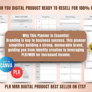 Done-for-you branding planner digital product with private label rights and master resell rights, Canva editable brand workbook ready to rebrand and sell on Etsy for passive income