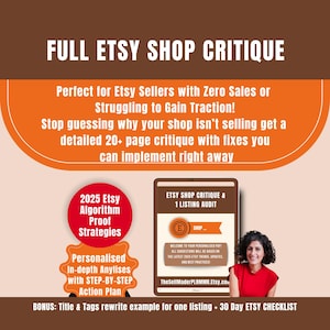 Ultimate Etsy Shop Full Critique Audit, Etsy Listing Audit, How to Sell on Etsy, Etsy Store Help with SEO review, Etsy Shop Seller Help