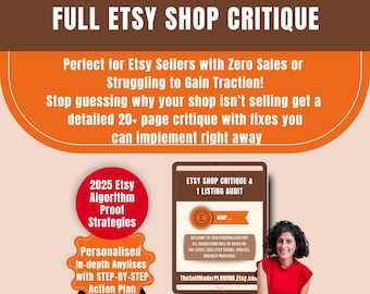 Ultimate Etsy Shop Full Critique Audit, Etsy Listing Audit, How to Sell on Etsy, Etsy Store Help with SEO review, Etsy Shop Seller Help