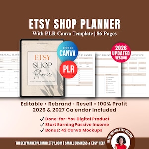 Etsy shop Planner Canva Template with PLR 2026, Etsy Planner Digital Product with Private Label Rights, Done For You, Etsy Sellers Resell