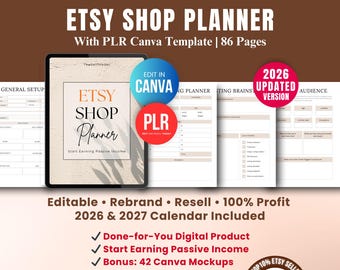 Etsy shop Planner Canva Template with PLR 2026, Etsy Planner Digital Product with Private Label Rights, Done For You, Etsy Sellers Resell