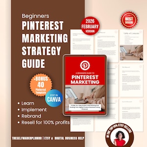 Pinterest Marketing Strampler mit PLR, Pinterest Marketing-E-Book für Anfänger mit Wiederverkaufsrechten, Verkaufen auf Etsy, DFY Canva Template