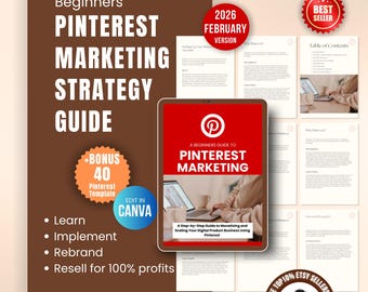 Guía de estrategia de marketing de Pinterest con PLR, ebook de marketing de Pinterest para principiantes con derechos de reventa, vender en Etsy, plantilla DFY Canva