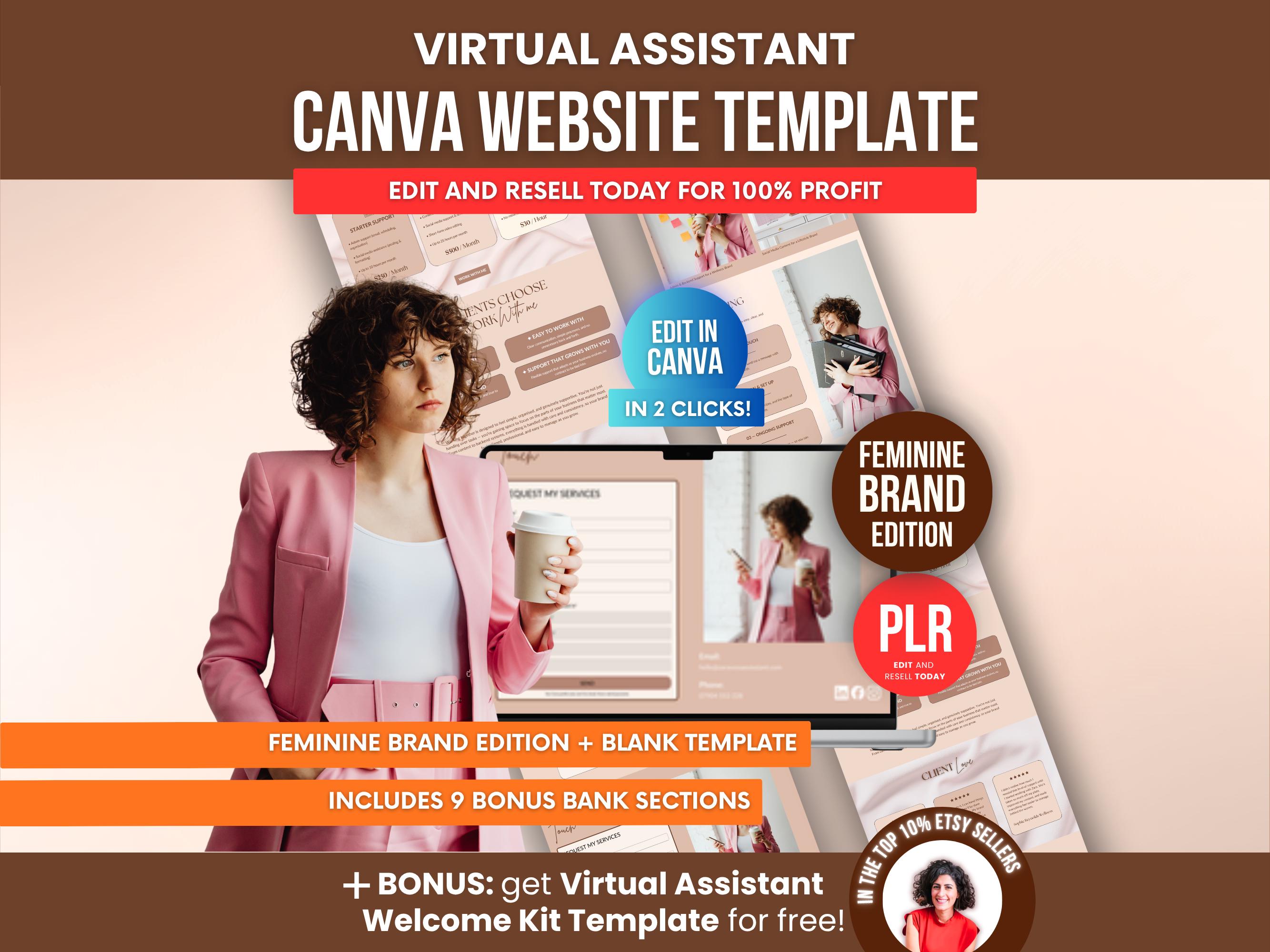 Virtual Assistant Canva Website Template PLR, Editable Sales Page ...