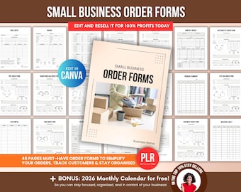 Small Business Order Forms Editable with PLR, Printable Canva Forms & Invoices, Done-For-You Canva Templates Digital Product to Sell On Etsy