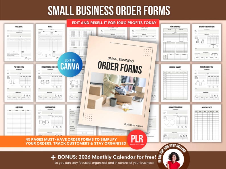 Small Business Order Forms Editable With PLR, Printable Canva Forms ...