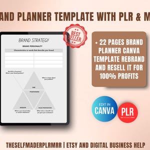Brand planner template with PLR and MRR rights, 22 page Canva editable branding workbook for small business owners, coaches and Etsy sellers to resell for 100 percent profit
