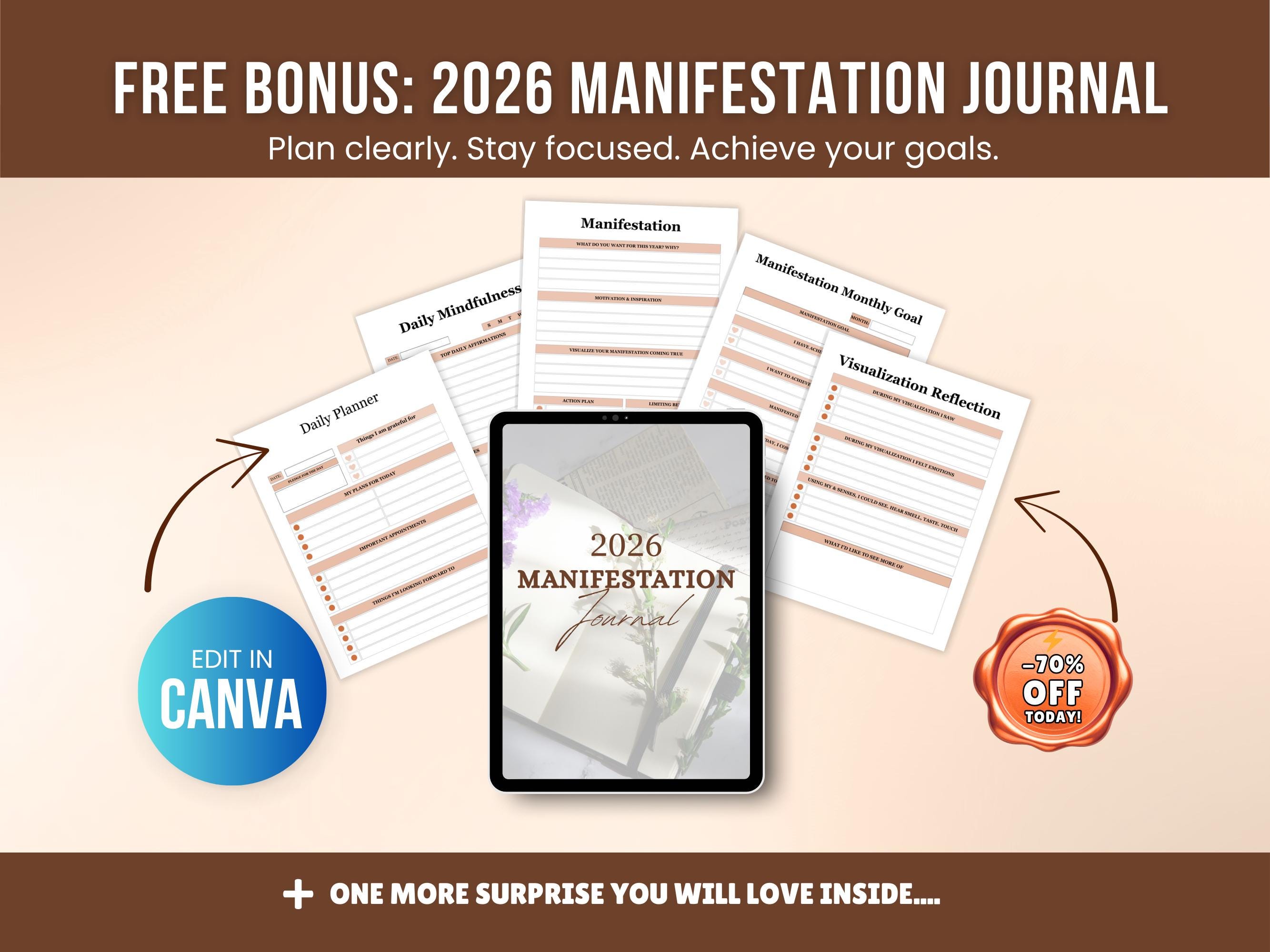 2026 Editable Vision Board Planner PLR Canva Templates, Printable Goal ...