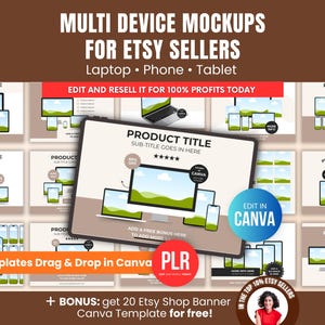 Multi Device Mockup Canva Templates for Etsy Sellers, Laptop Phone Tablet Digital Product Listing Images, 230 Editable PLR Templates