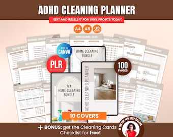 ADHD Cleaning Planner Canva Template, Home Organisation Bundle PLR, Done-For-You Cleaning Planner with Resell Rights To Sell on Etsy