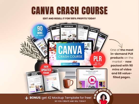 Canva Crash Course with PLR Resell Rights, Editable Video Tutorial & Ebook, Canva Training Guide for Beginners and Resellers, Etsy Sellers