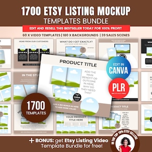 Ensemble de modèles de maquette pour fiche produit Etsy avec DPP, 1 700 maquettes modifiables sur toile pour produits numériques, maquette d'image de produit DFY pour fiche produit Etsy