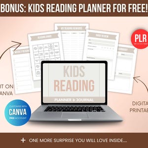 Bonus Kids Reading Planner and journal included with ADHD planner template, digital and printable Canva files with PLR rights, perfect for bundling and increasing value in your Etsy shop.